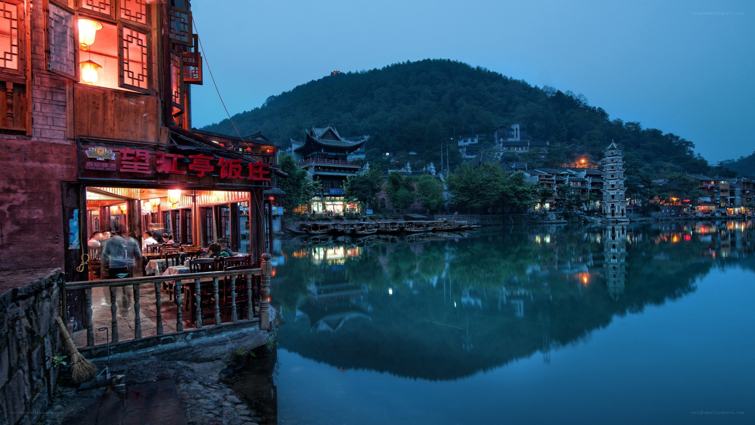 Evening at a riverside town