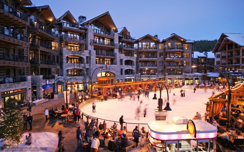 Evening at a ski resort village