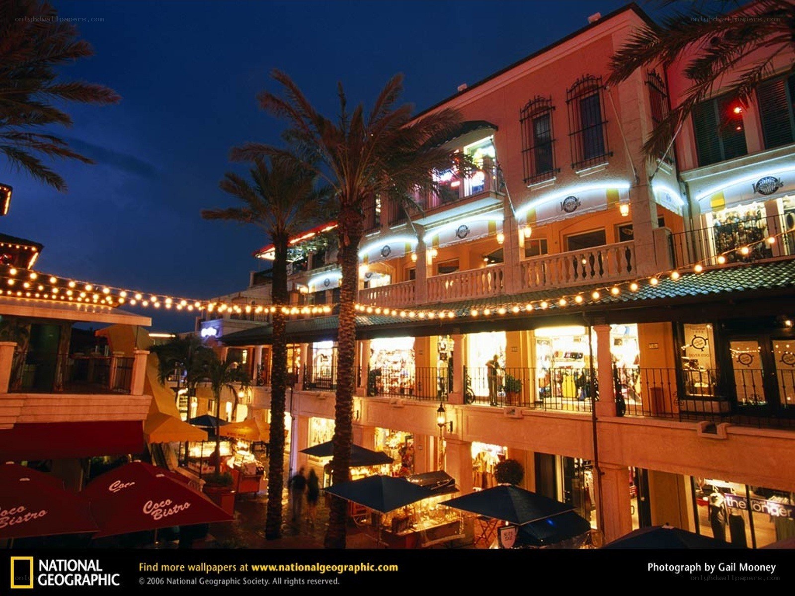 Evening at a tropical shopping district
