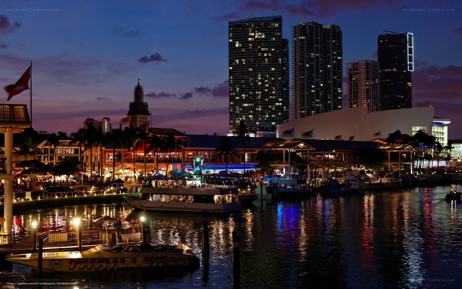 Evening at a waterfront city