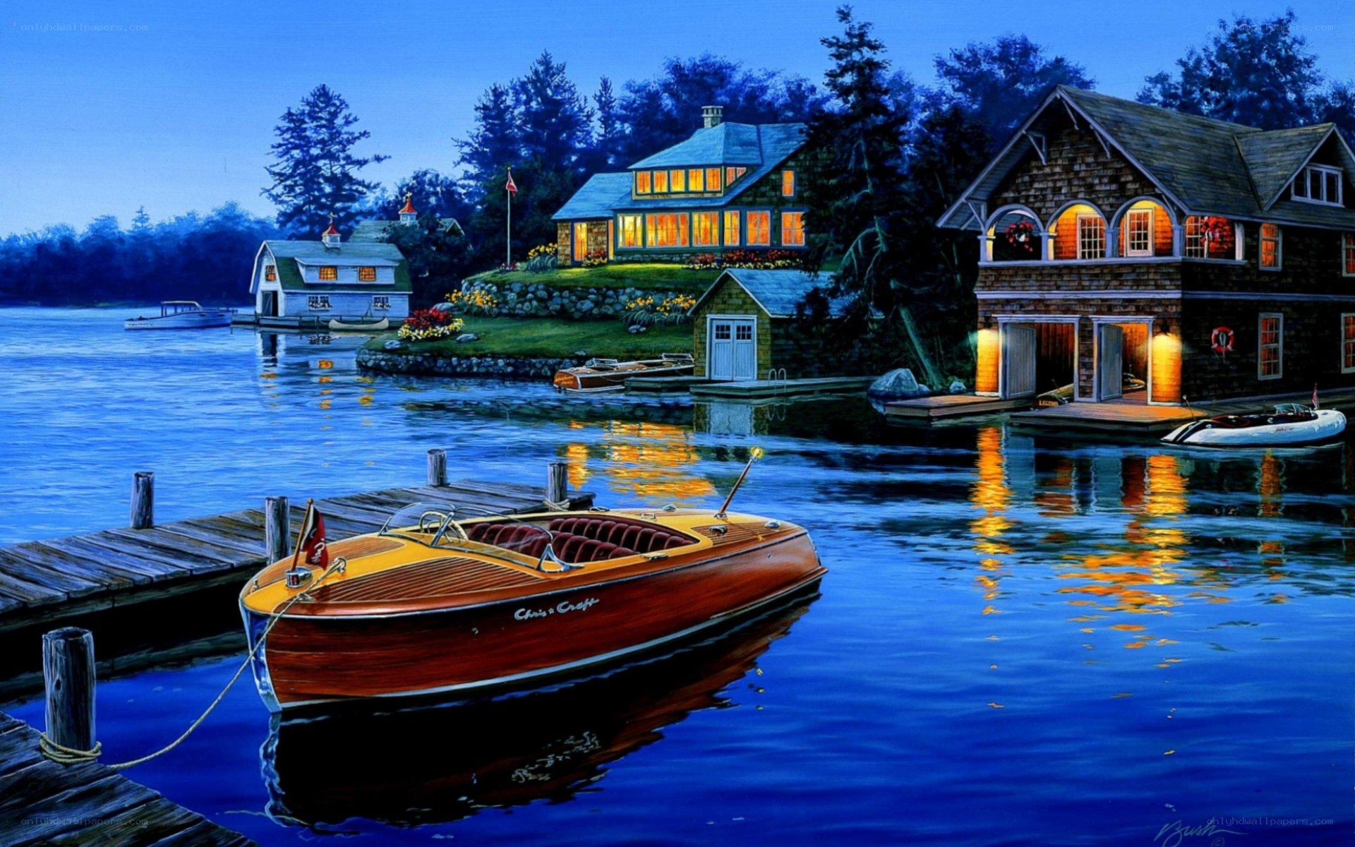 Evening at the lakeside cottages