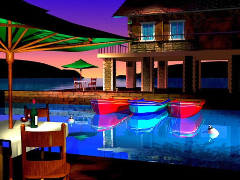 Evening by the lake house