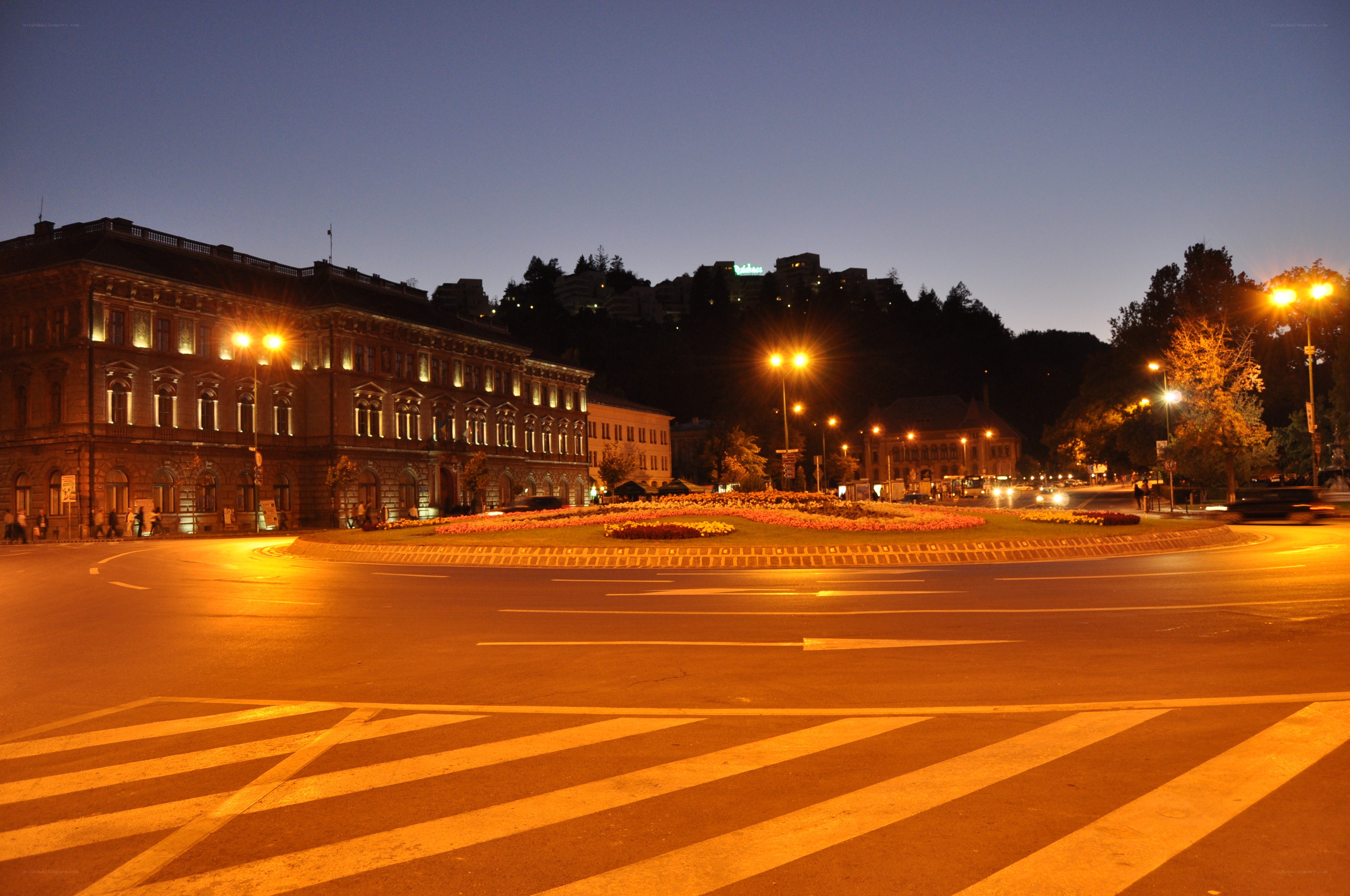 Evening city roundabout