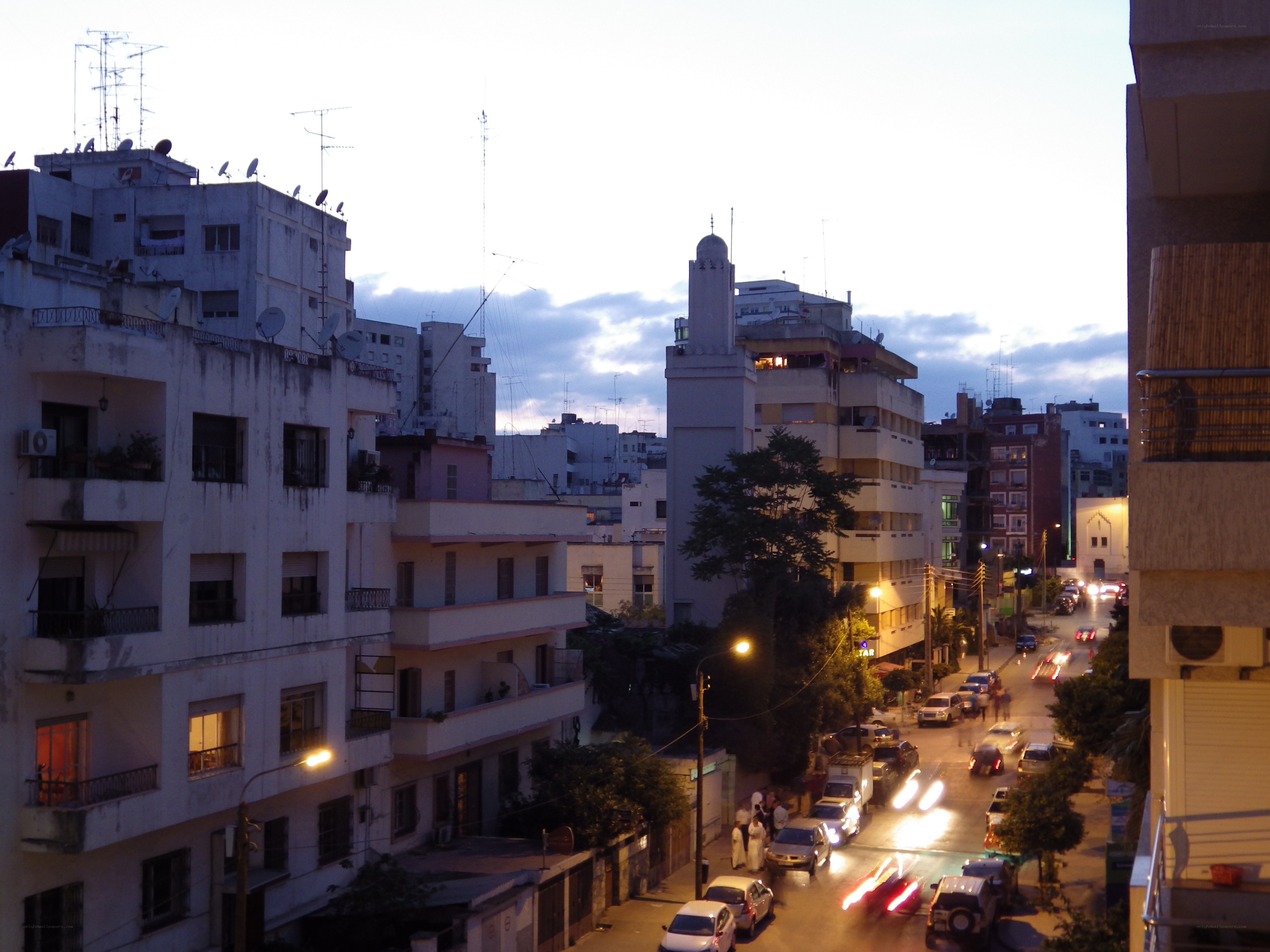 Evening city street view
