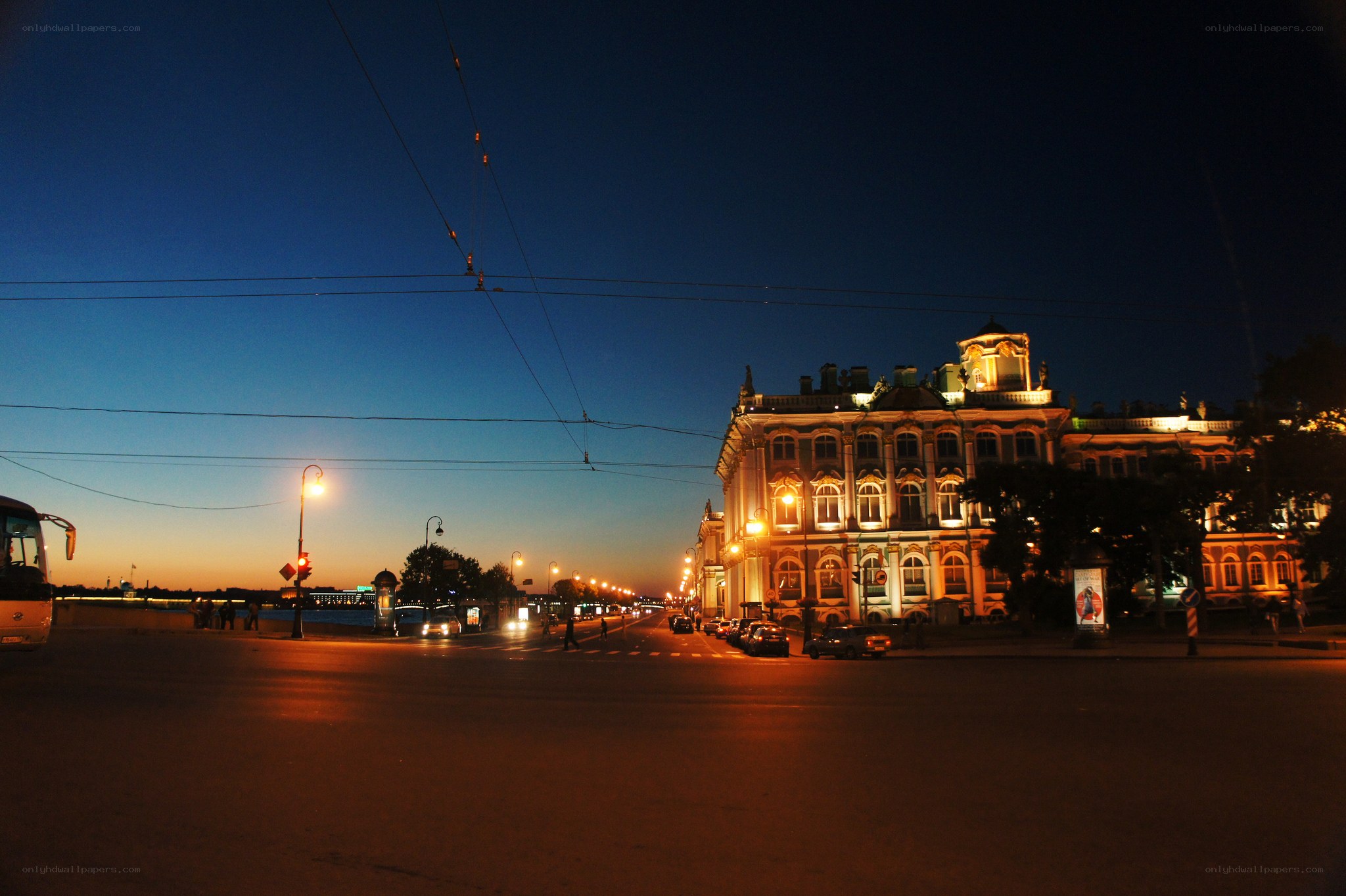 evening city street with historic building