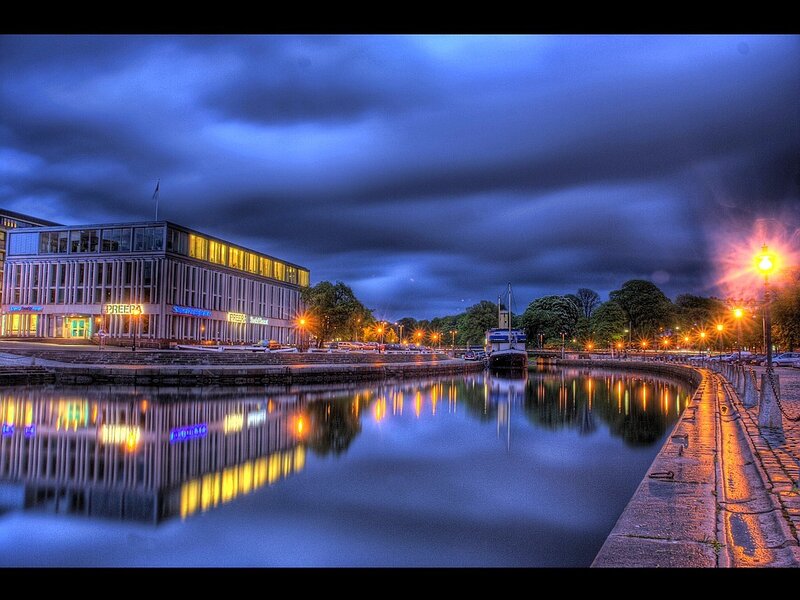 Evening cityscape with canal