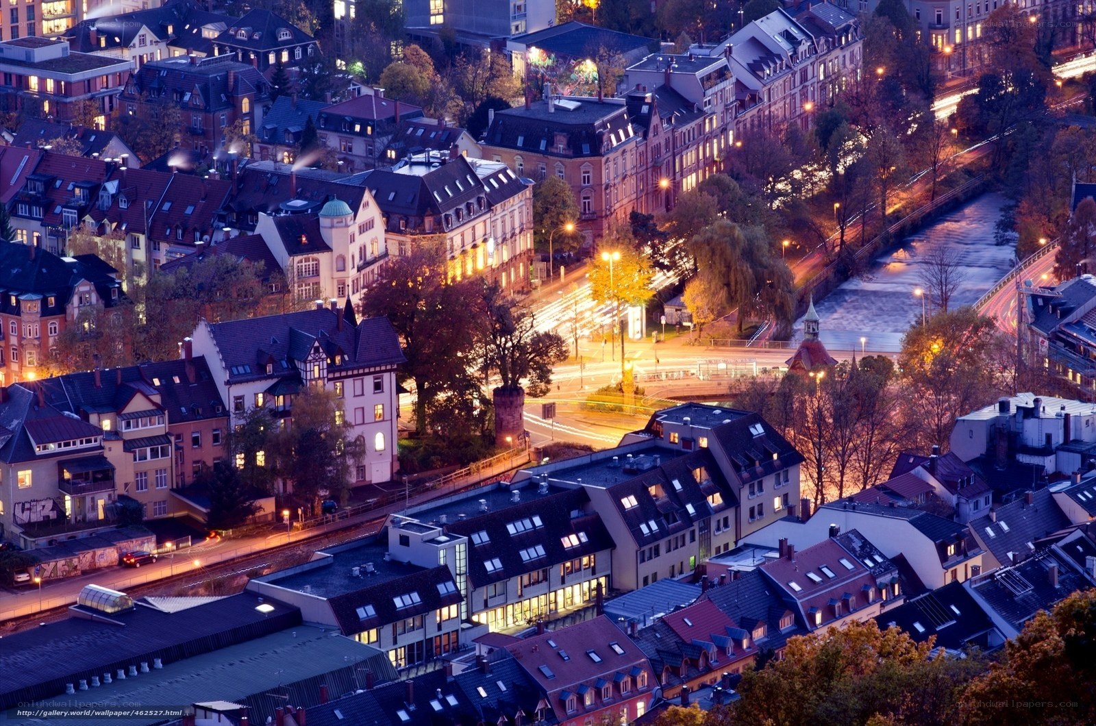 Evening cityscape with river