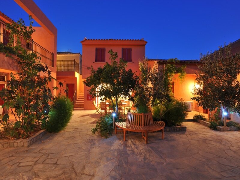 Evening courtyard at a resort