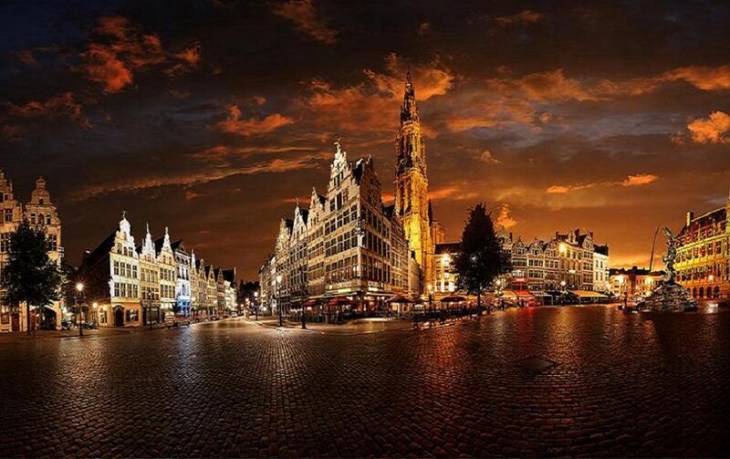 Evening in a European city square