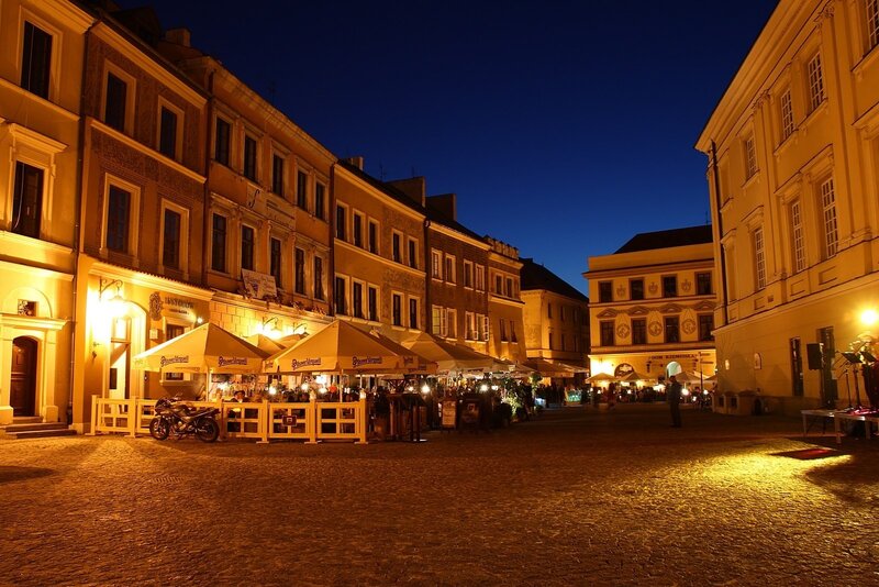Evening in a European town square