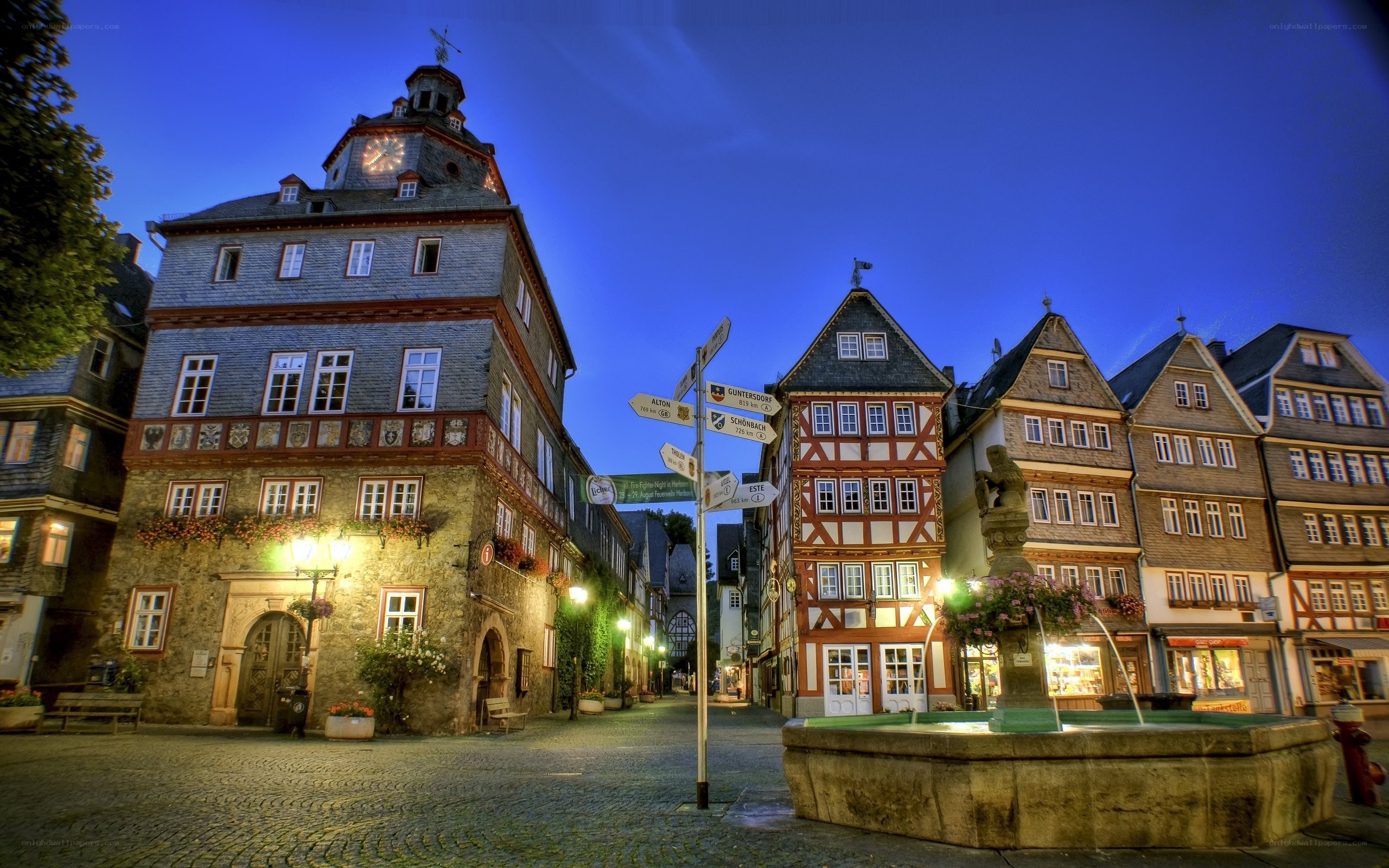 Evening in a German town square