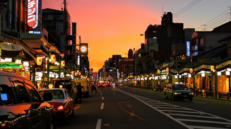 Evening in a Japanese city street