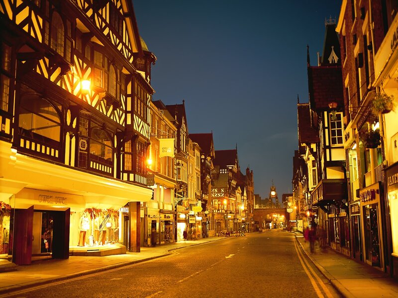 Evening in Chester's historic street