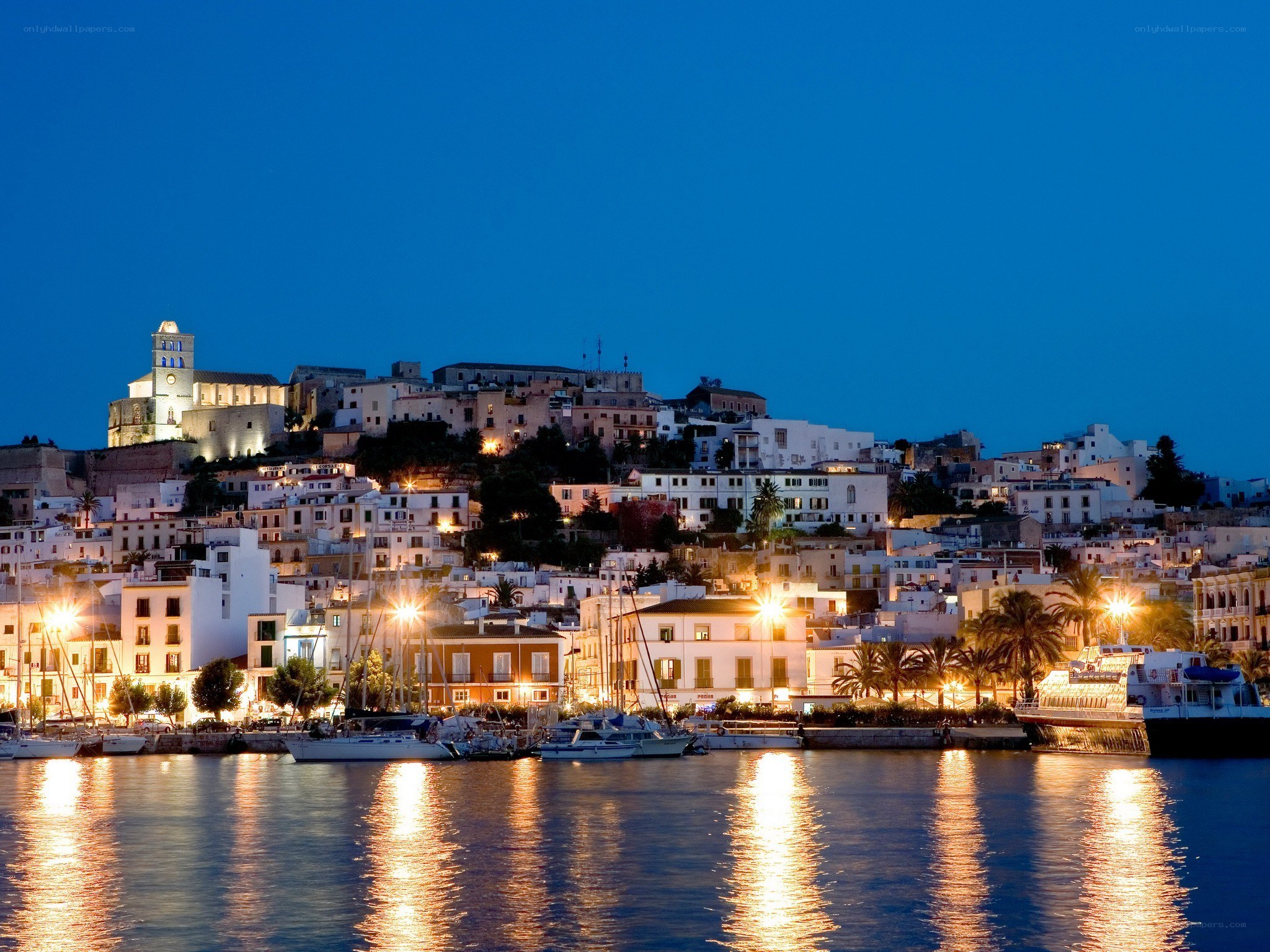 Evening lights in a coastal town