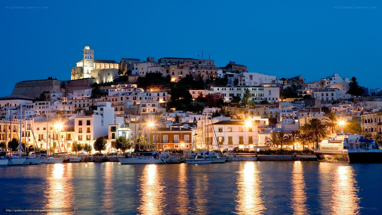 Evening lights in a coastal town