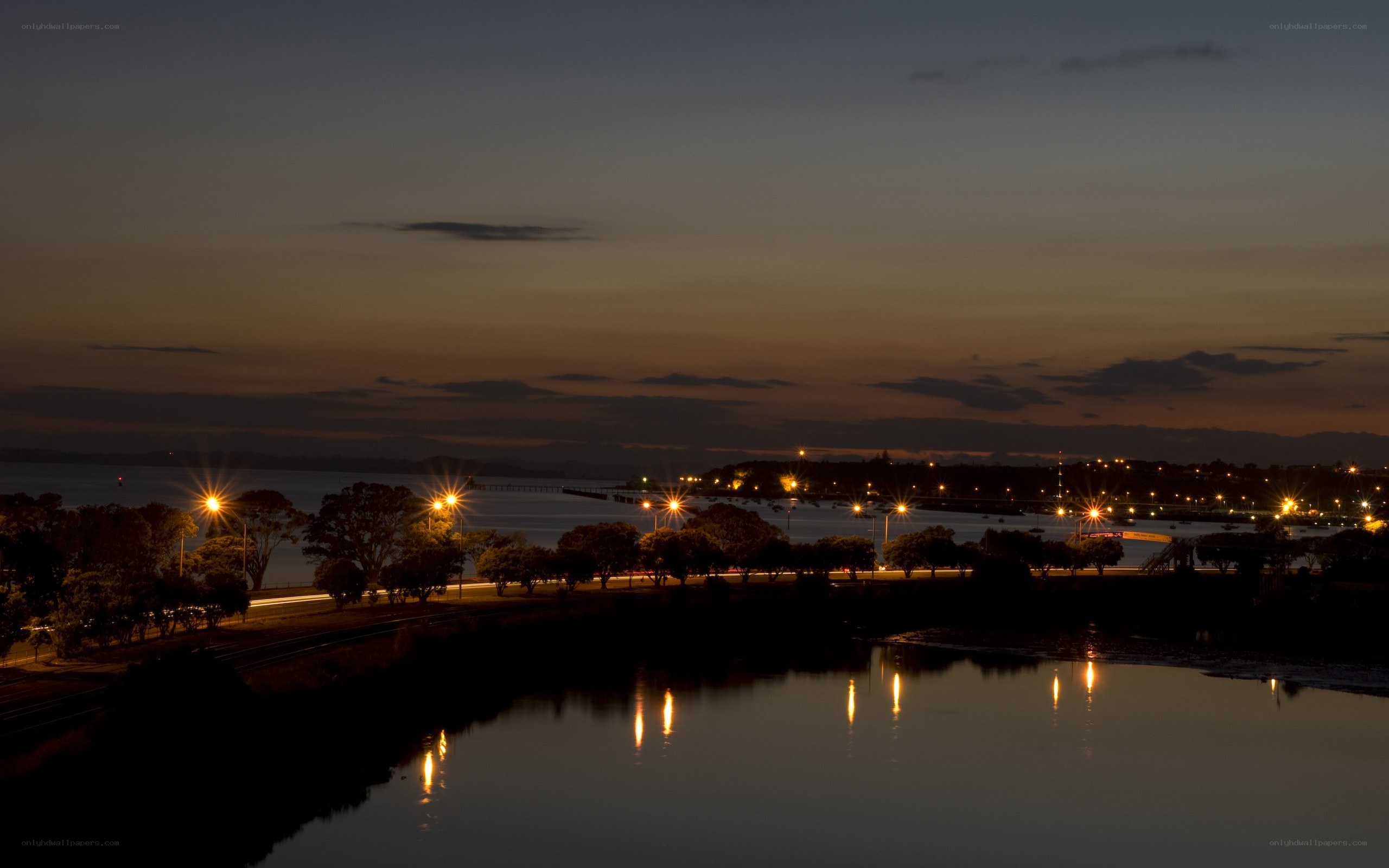 Evening lights on a coastal town