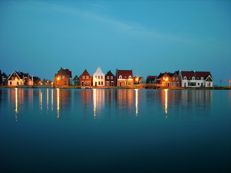 Evening lights on canal houses