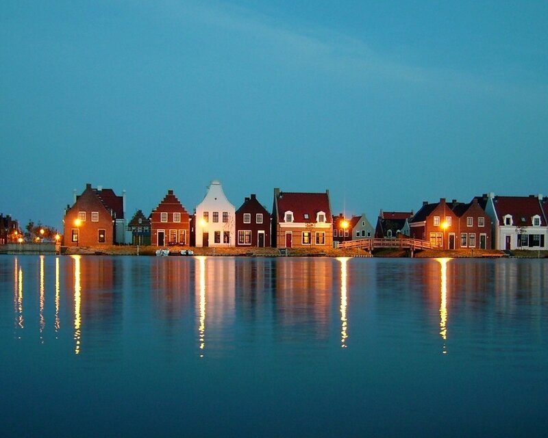Evening lights on canal houses