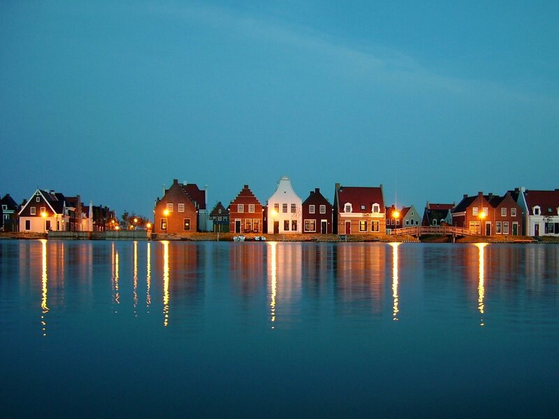 Evening lights on canal houses