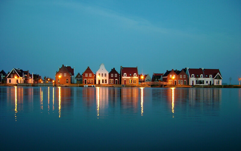 Evening lights on canal houses