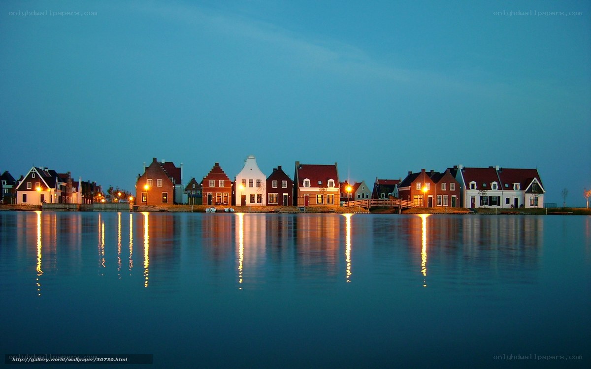 Evening lights on canal houses