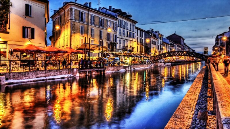 Evening on a canal in Italy