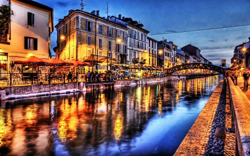 Evening on a canal in Italy