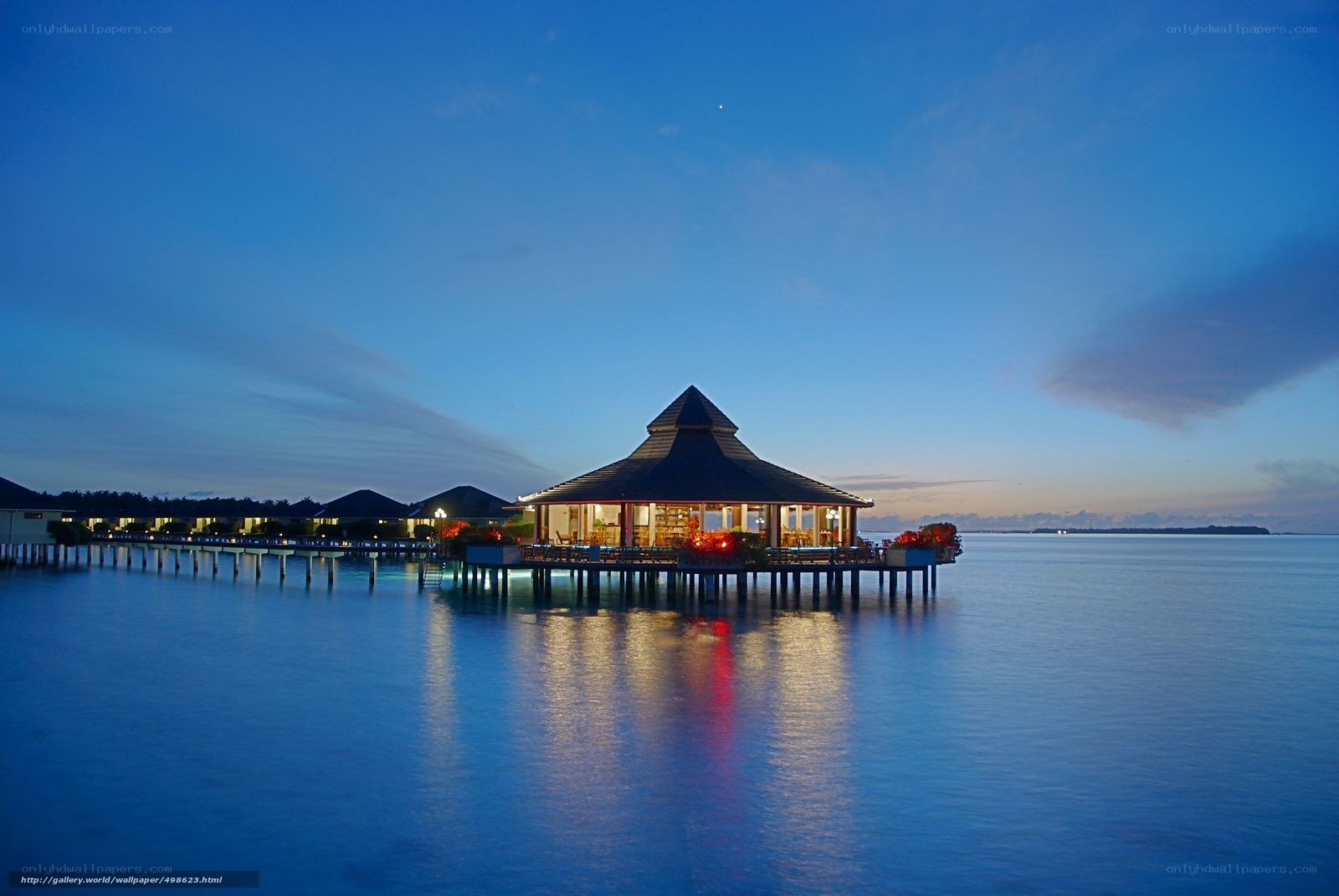 Evening over a water villa