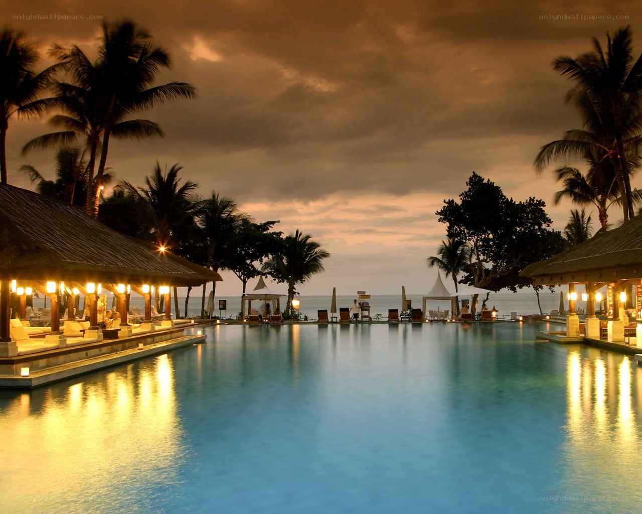 Evening pool at tropical resort