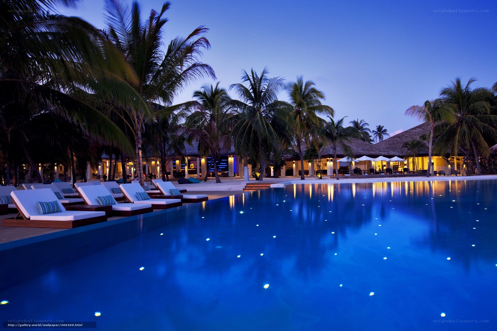 Evening pool at tropical resort