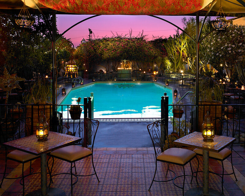 Evening poolside patio