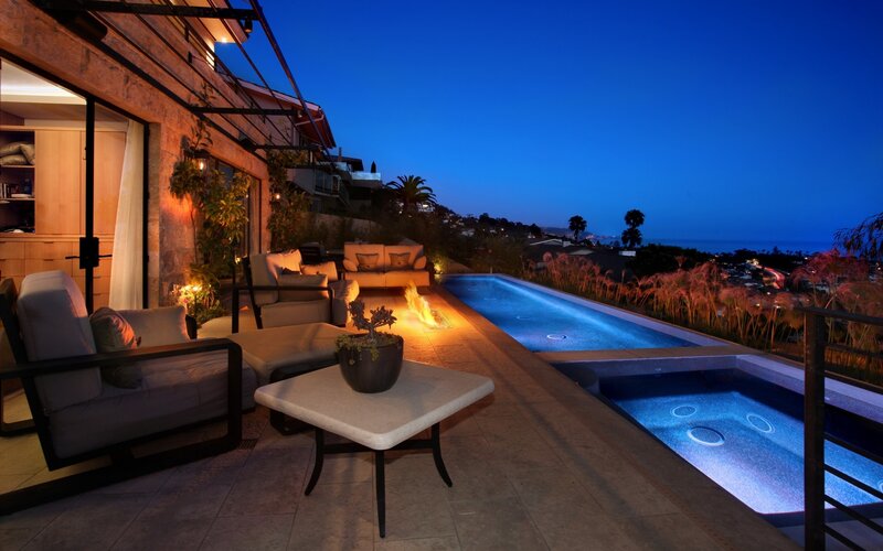 Evening poolside patio view