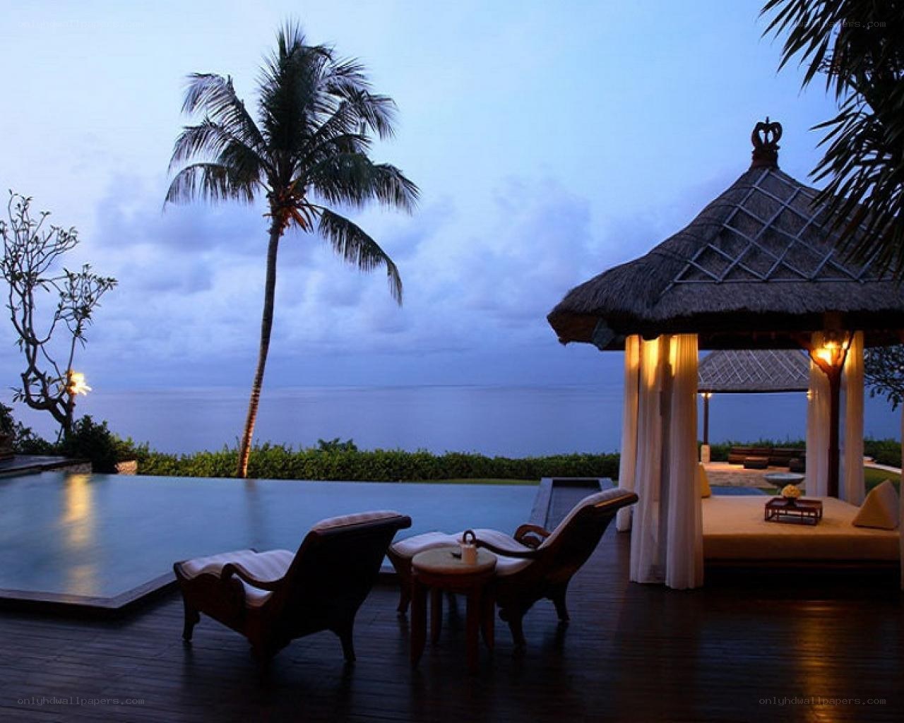Evening poolside with ocean view