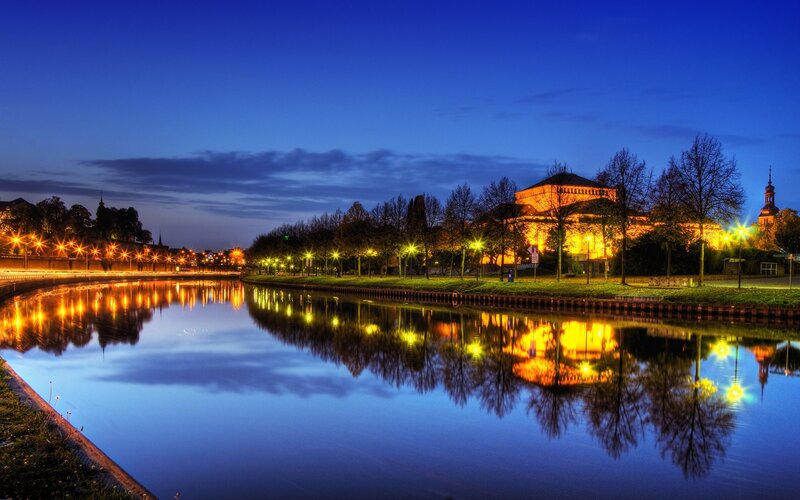 Evening river view with lights