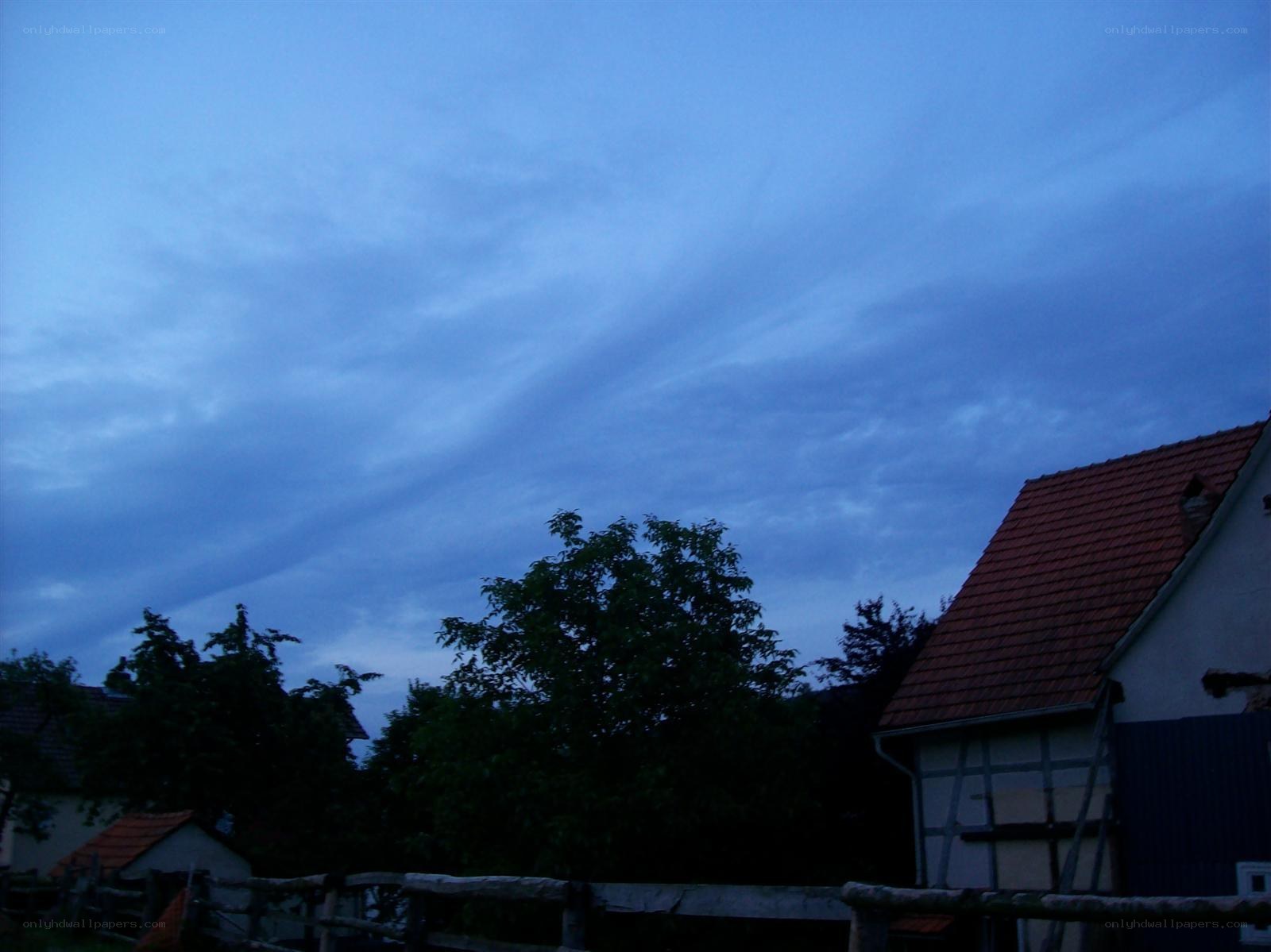 Evening sky over a village