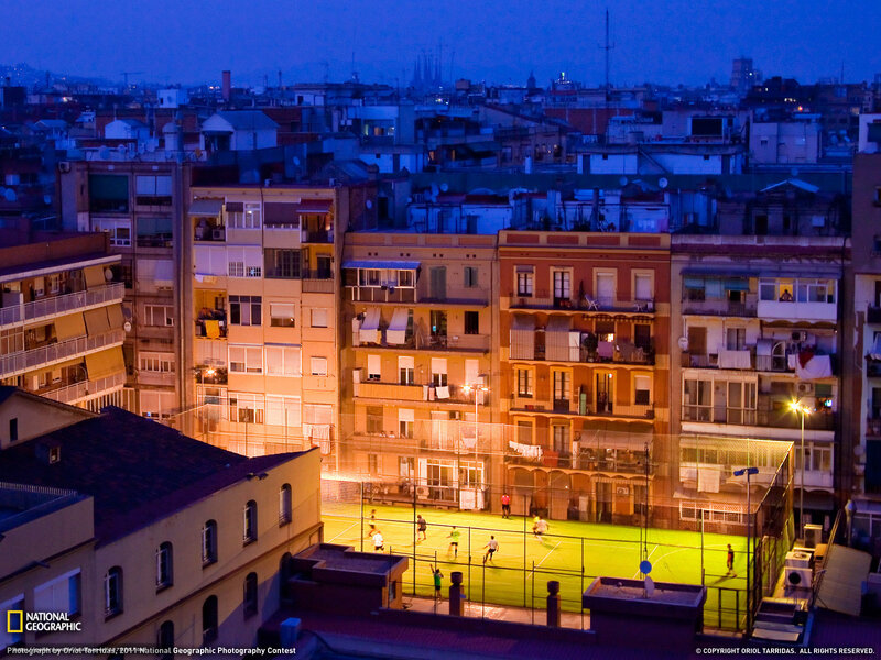 Evening soccer game in Barcelona