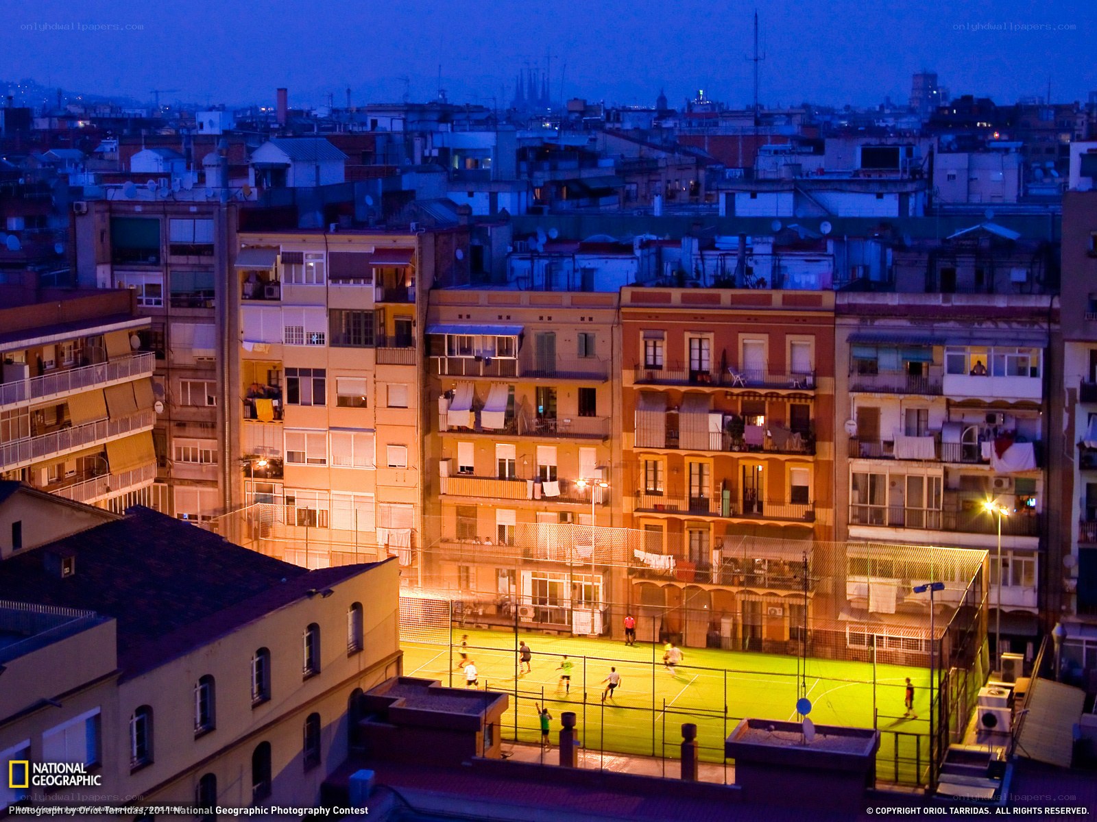 Evening soccer game in Barcelona