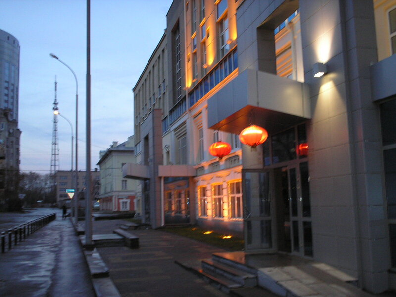 Evening street with lanterns