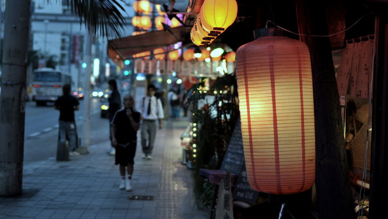 Evening street with lanterns