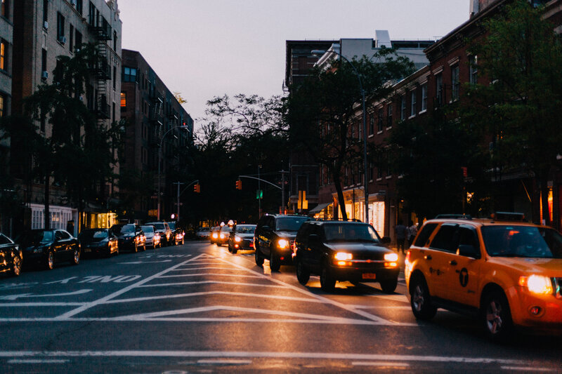 Evening traffic in a city street