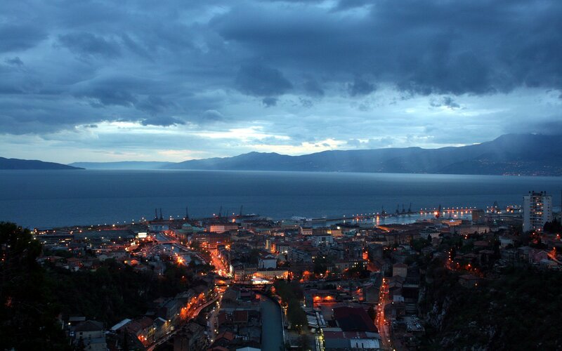 evening view of a coastal city