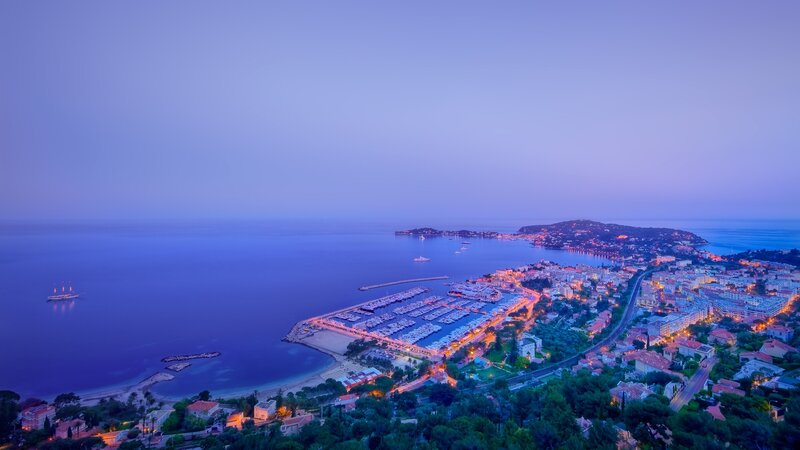 evening view of a coastal city