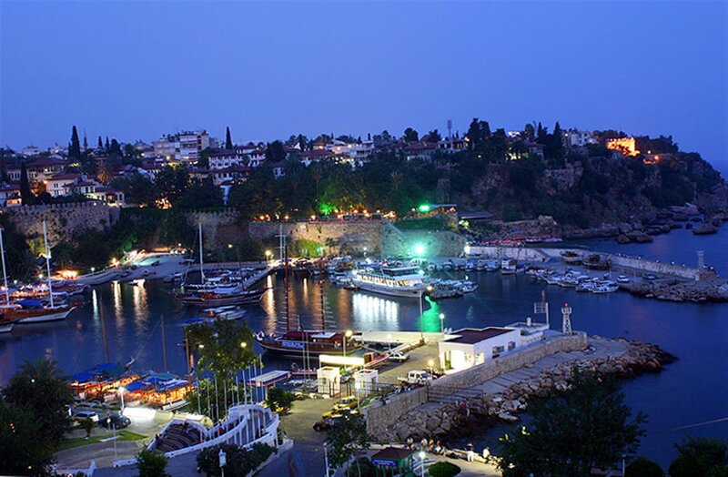 Evening view of a coastal harbor