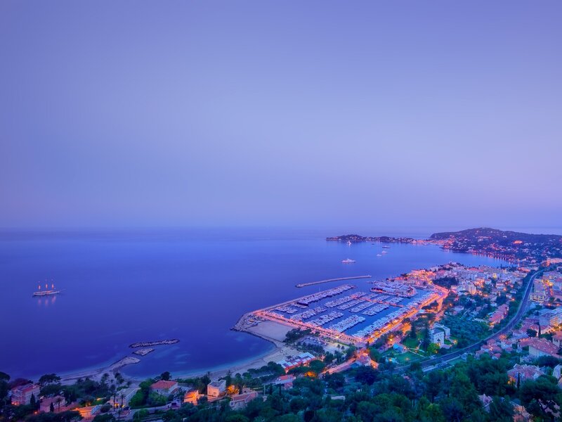 Evening view of a coastal marina