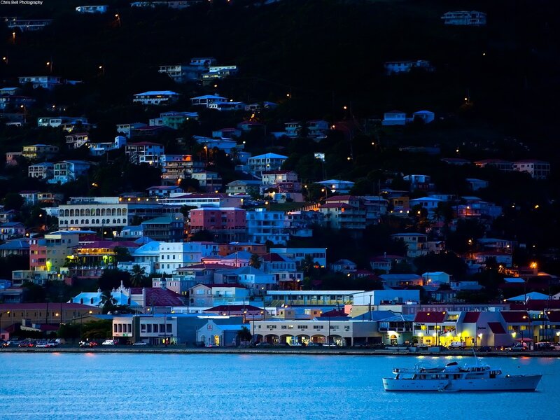Evening view of a coastal town