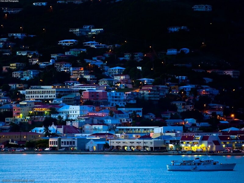 Evening view of a coastal town