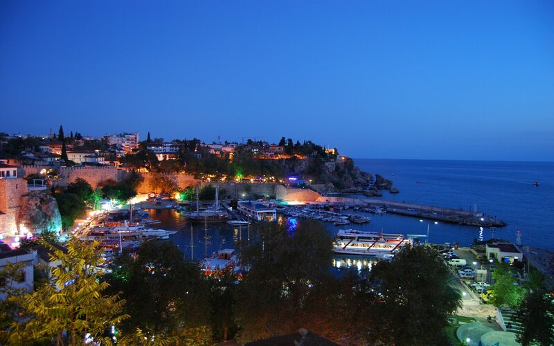 evening view of a coastal town
