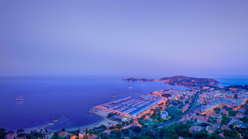 Evening view of a coastal town