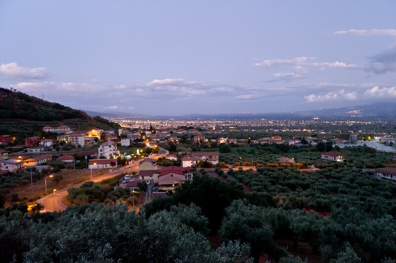 Evening view of a coastal town