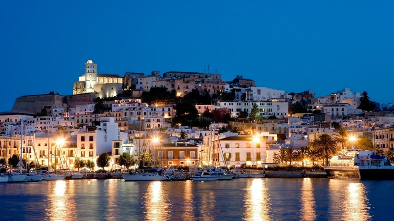 Evening view of a coastal town